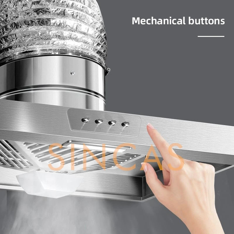 Stainless Steel Range Hood with Lighting Easy-Install Kitchen Exhaust Fan Suction Household Traditional Stove Ventilation System