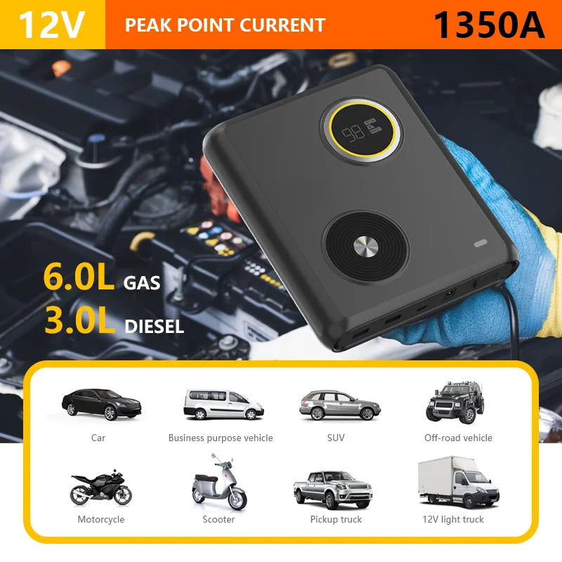 27500mAh 2000A UltraSafe Jump Starter – 12V Sodium Battery Booster Pack, Portable Jump Box, PD60W Power Bank & Jumper Cables