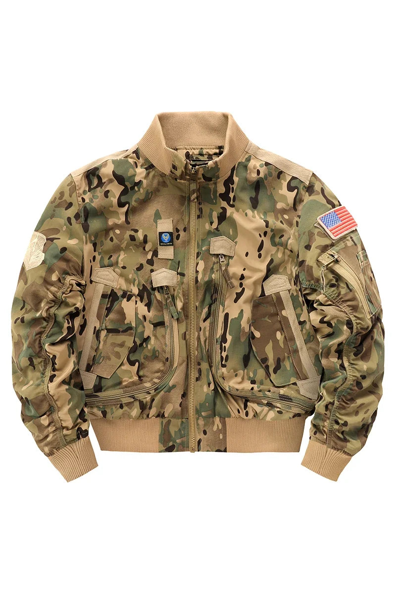 Men's flight jacket - waterproof field coat Fashionable stand up collar outdoor training clothes, streetwear tops, outerwear