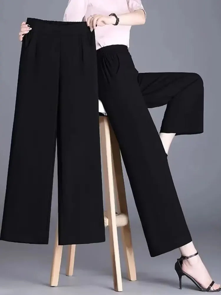 High Waist Wide Leg Pants Women's Loose Casual Straight Nine Points Super plus Size Slimming Trousers Korean Sle Spring Aut...