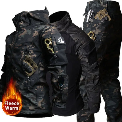 Tactical Uniform Sets Men Combat Fleece Suit Outdoor Camo Multicam Hunting Shirt+Cargo Pants Airsoft Kits Training Workwear Suit