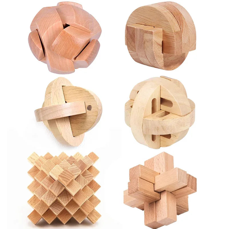 6PCS Set Wooden Brain Teaser Puzzles For Adults and Kids IQ Challenge LuBan Lock Difficult Assembly & Disentanglement Games
