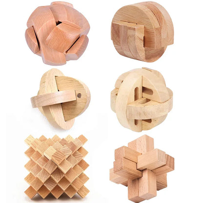 6PCS Set Wooden Brain Teaser Puzzles For Adults and Kids IQ Challenge LuBan Lock Difficult Assembly & Disentanglement Games