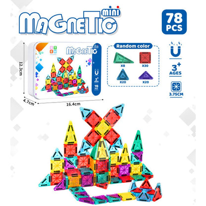 Mini Magnetic Tiles Portable Metal Box Kids STEM 3D Magnet Building Blocks Travel Educational Birthday Christmas Holiday Gift