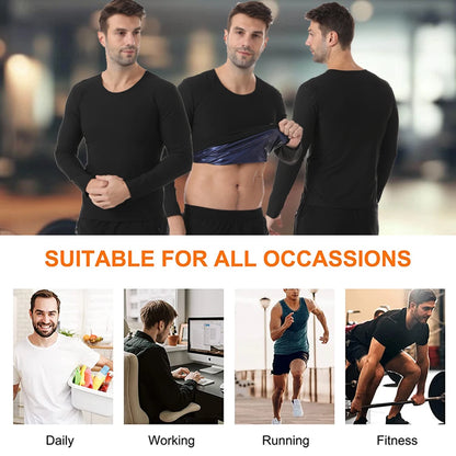 Men Sweat Suit Neoprene Sauna Shirt Fitness Waist Trainer Sweat Gym Long-sleeved Top Workout Slimming Body Shaping Round Neck