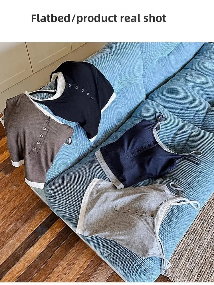 25 Styles Spicy Girl Single Wear Inner Wear Outer Wear Color Block Halter  with Chest Pad Vest Beautiful Back