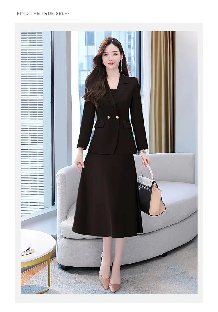 plus Size Women's Dress Suit Set Sleeveless Long Dress with Jacket Autumn Fashion Slimming Two-Piece Set High Waist Korean Style