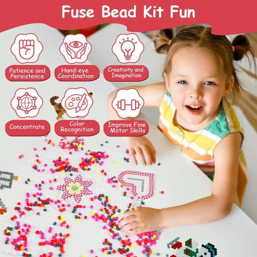 Fuse Beads Kit, 600pcs 5mm Iron Beads Set for Kids, DIY Art Craft Toys Iron Beads,  Christmas Birthday Gift for Boys and Girls