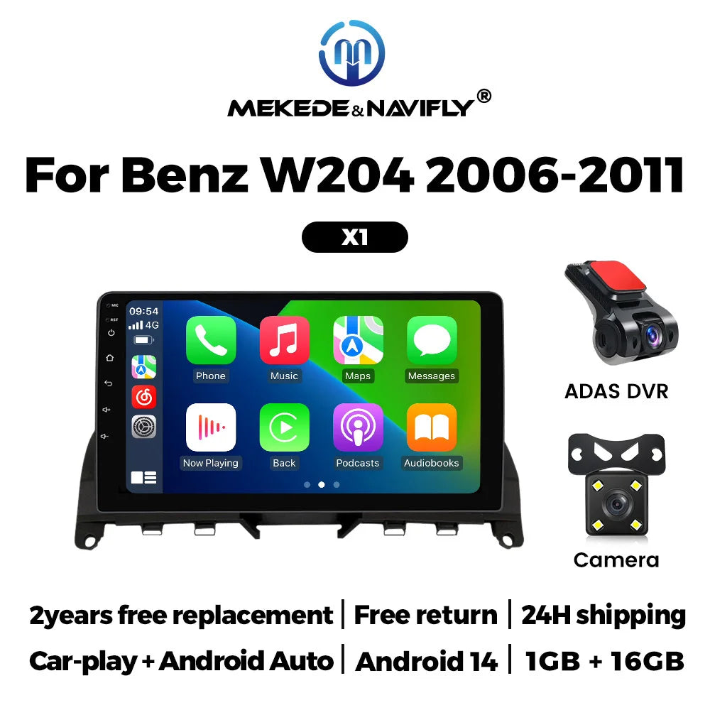 Android 14 OS IPS Car Radio For Mercedes Benz C Class W204 S204 2006 - 2011 Carplay Auto Multimedia Player GPS Stereo Navigation