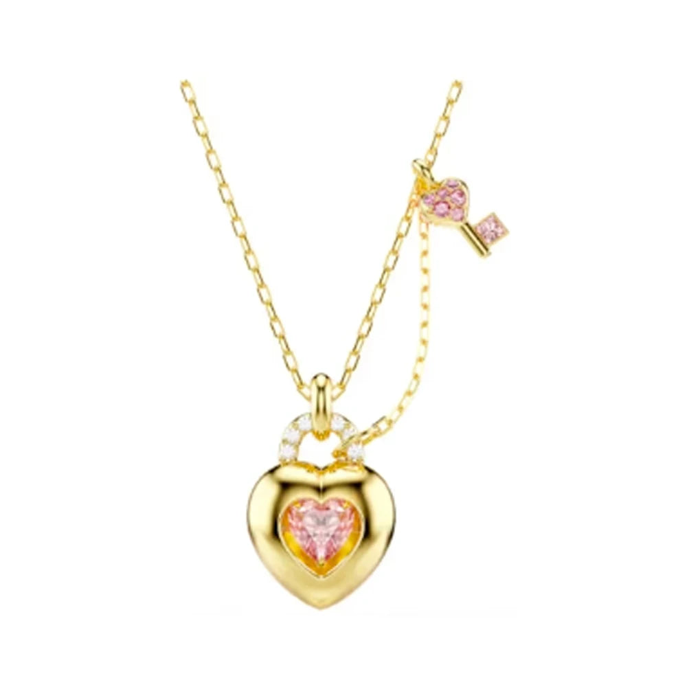 New shoe style inlaid mixed crystal interlocking rose gold pearl romantic heart-shaped necklace