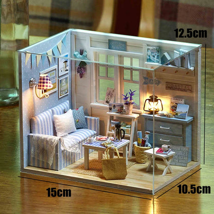 DIY Wooden DollHouse Leisurely Coffee Shop Dollhouses Scene Model Miniature Doll House Wooden Assembly Model Toys For Xmas Gifts