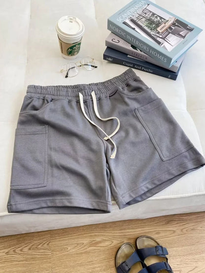 Summer Drawstring Multi-pocket Gym Baggy Shorts Men's Breathable Sports Fitness Y2K Bermudas High Street Casual Short Pants