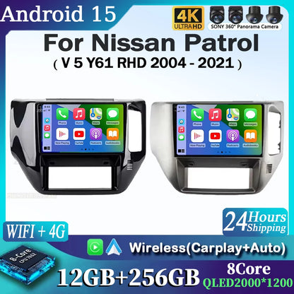 Android 15 For Nissan Patrol V 5 Y61 RHD 2004-2021 Car Radio 4G WIFI BT Video Player DSP Carplay Auto GPS Navigation No 2 Din