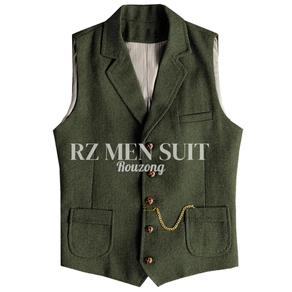 Men's Tweed Suit Vest Western Herringbone Wool Casual Waistcoat for Groomsman chaleco para hombre