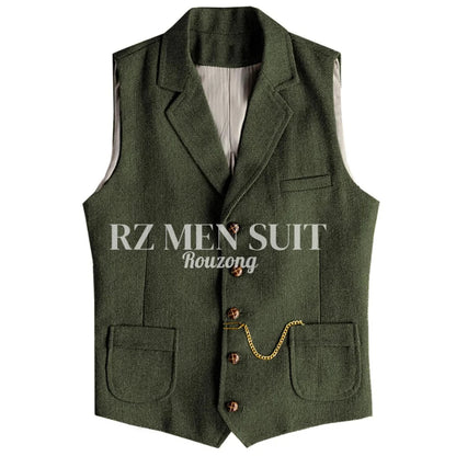 Men's Tweed Suit Vest Western Herringbone Wool Casual Waistcoat for Groomsman chaleco para hombre