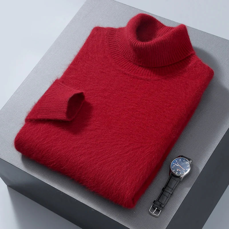 Autumn and Winter Men Loose Turtleneck 100% Mink Cashmere Sweater Men's Casual Thermal Pullover Solid Color Knit Plus-Size Top