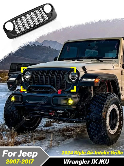 For Jeep Wrangler JK JKU 2007 2008 2009 2010 2011 2012 2013 2014 2015 2016 2017 Lantsun J400 2024 Style Front Bumper Mesh Grille