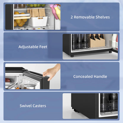 4.5 Cu.Ft Mini Fridge, Single Door Refrigerator with Freezer, Wheels, Adjustable Thermostat, Reversible Door, Black