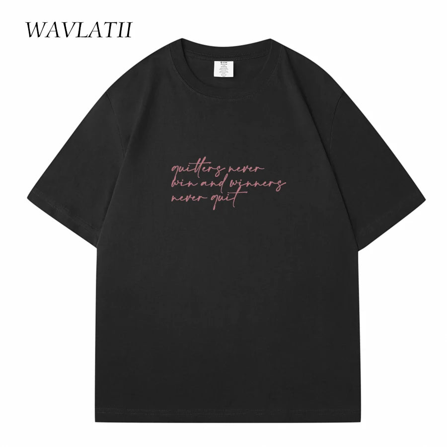 WAVLATII Women New Letter Printed T shirts Female White Casual Cotton Tees Lady Purple Summer Short Sleeve Tops for Young WT2342