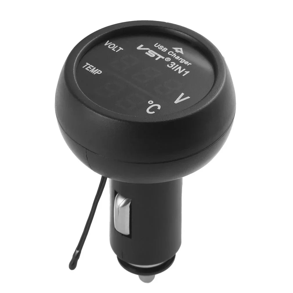 3 in 1 12V/24V LED Digital Voltmeter With Power Supply Current Meter for Car Cigarette Lighter Thermometer With Type C Socket