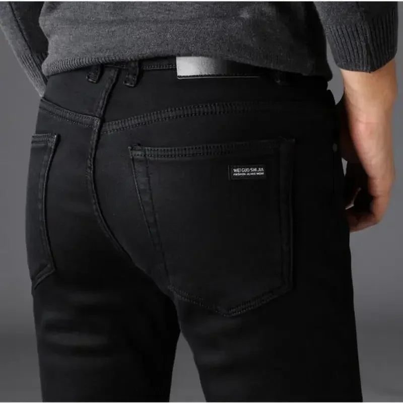 Spring Autumn New Stylish Men's Classic Black Jeans Stretch Slim Comfortable Fashion Business Casual Denim Pants Male Trousers