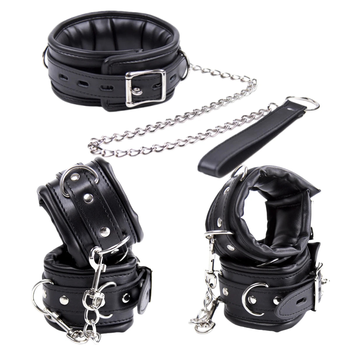 BDSM Sex Leather Bondage Optional Handcuffs Collar Wrist Ankle Cuffs for Fetish Erotic Adult Games Couple Sex Toys Restraints