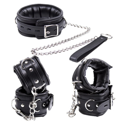 BDSM Sex Leather Bondage Optional Handcuffs Collar Wrist Ankle Cuffs for Fetish Erotic Adult Games Couple Sex Toys Restraints