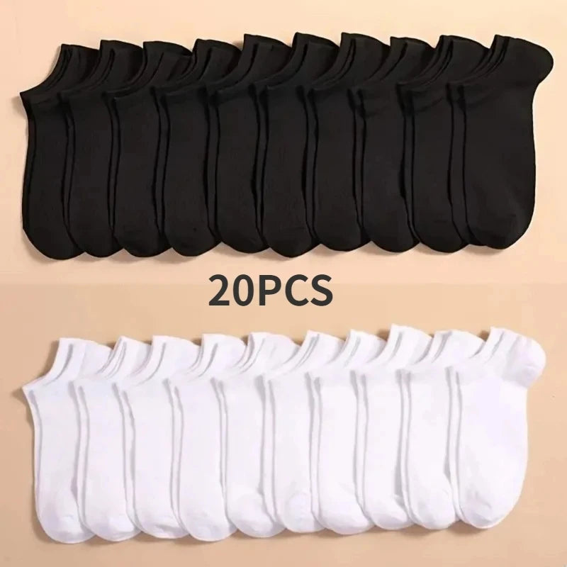 20/10/5 Pairs  Women/Men Boat Socks Black White Grey Cotton Summer No-show Ankle Socks Solid Color Casual Breathable
