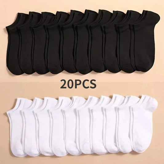 20/10/5 Pairs  Women/Men Boat Socks Black White Grey Cotton Summer No-show Ankle Socks Solid Color Casual Breathable