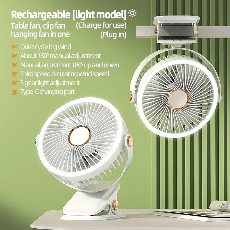 Car Rechargeable Desktop 2000mAh Portable Outdoor Home Fan Air Cycle Device Wireless Ceiling Mounted WithLED Light Clip on Amagi