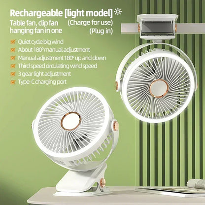 Car Rechargeable Desktop 2000mAh Portable Outdoor Home Fan Air Cycle Device Wireless Ceiling Mounted WithLED Light Clip on Amagi