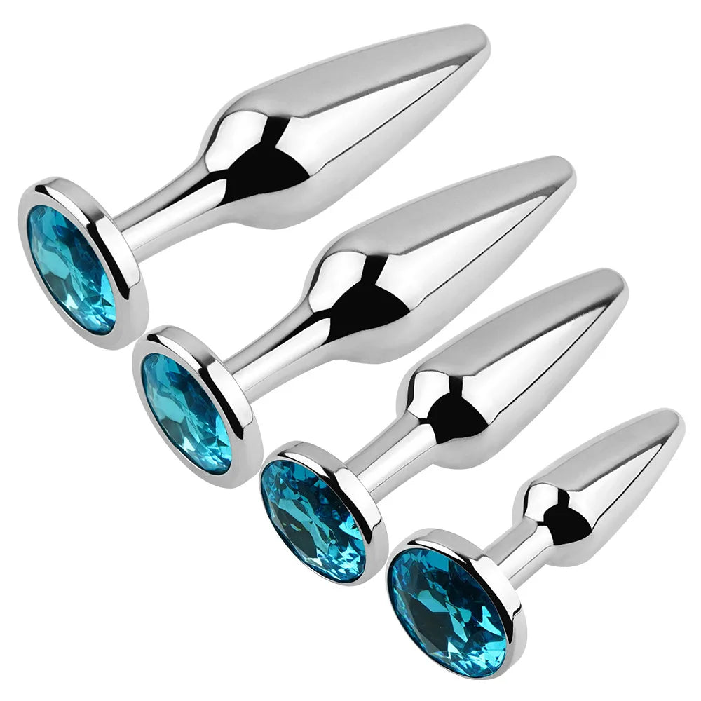 Lake Blue Gem Silver Metal Anal Plug Set by Dream Vibe Anal Trainer Kit Prostate Sex Toy Unisex Couple Backdoor Intimate Gift
