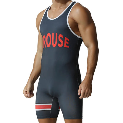 Men's shapewear, jumpsuit, wrestling suit, vest, sports and fitness training suit, weightlifting suit, high elasticity, slim fit