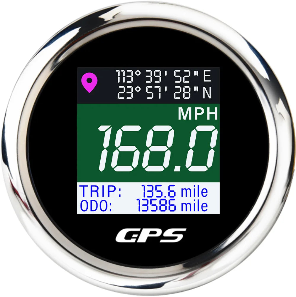 52mm GPS Speedometer Odometer Adjustable LCD Odometer Speed Gauge with GPS Antenna for Boat Car Motorcycle Motor Yacht