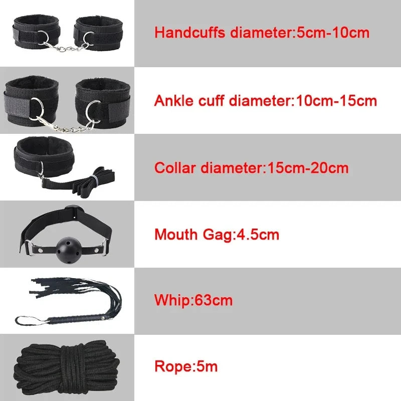 Erotic Sex Toys For Women Adults Games Nylon 16pcs Bondage BDSM Kits Handcuffs Sex Whip Mouth Gag Dildo Vibrator Anal Plug