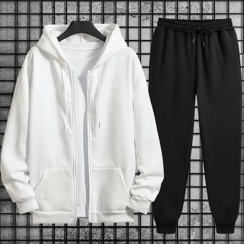 2026 New Arrival Men's Zipper Hoodie Sweatpants 2 Piece Set High Quality Hooded Long Sleeve Sweatshirt Autumn Winter Tracksuit