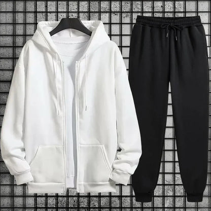2026 New Arrival Men's Zipper Hoodie Sweatpants 2 Piece Set High Quality Hooded Long Sleeve Sweatshirt Autumn Winter Tracksuit