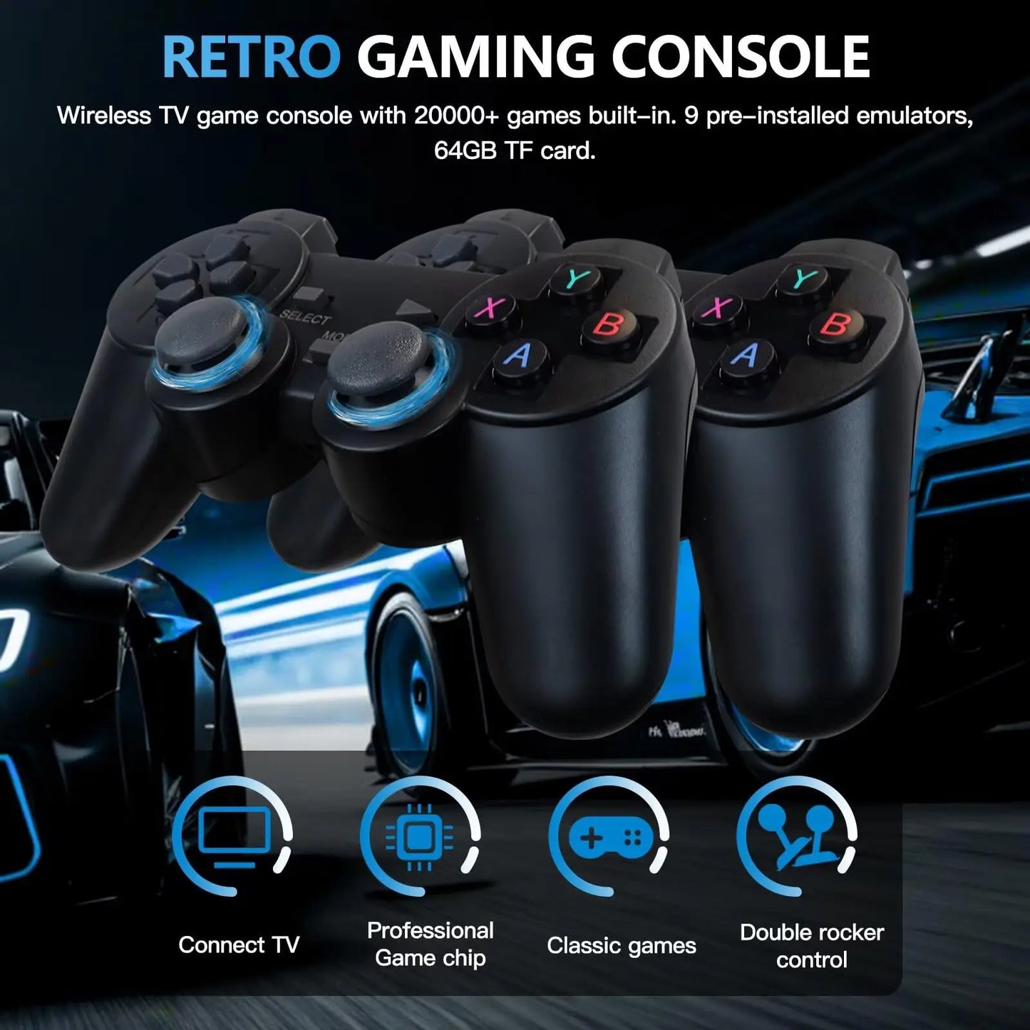 Retro Video Game Console 4K Game Stick TV HD Built-in 20000+ Games 64G Retro Handheld Game Player Wireless Controller Gamepad