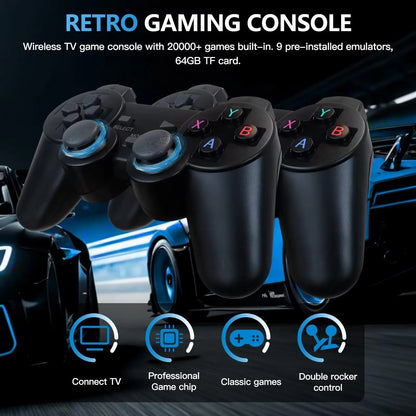 Retro Video Game Console 4K Game Stick TV HD Built-in 20000+ Games 64G Retro Handheld Game Player Wireless Controller Gamepad