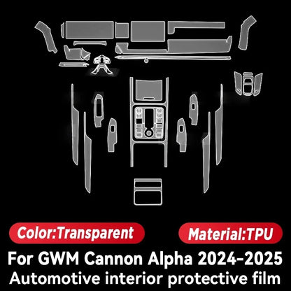 For GWM Cannon Alpha 2024 2025 Car Panel Film Dashboard Protective Sticker Interior Anti-Scratch Film Cover Accessories