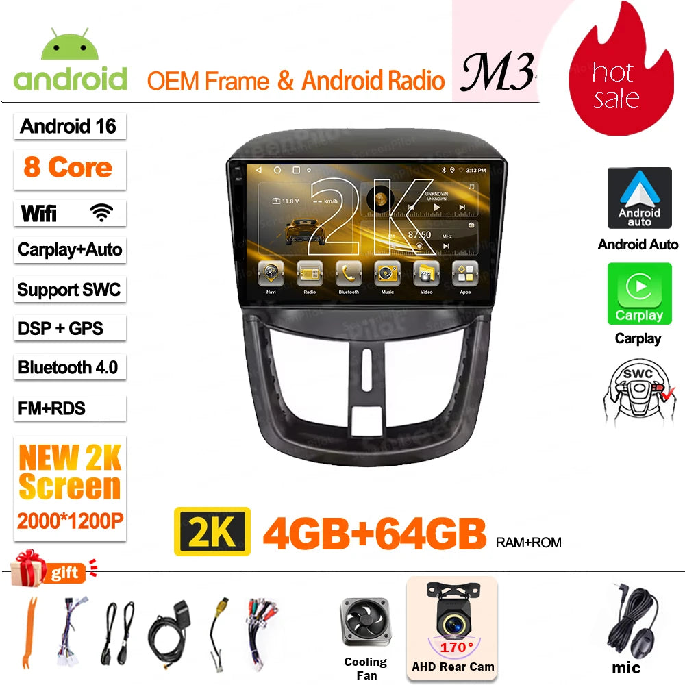 Android 15 For Peugeot 207 207CC 2006 - 2015 Car Radio Multimedia Video Player Stereo Head Unit 2 din Wireless Android Auto Wifi