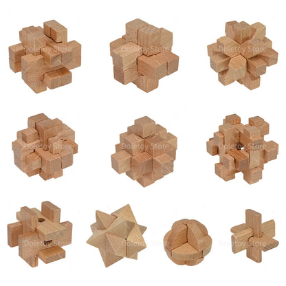 10pcs/lot Kong Ming Luban Lock 3D Handmade Bamboo Math Puzzles Brain Teasers Educational Finger Toy Birthday Xmas Gift