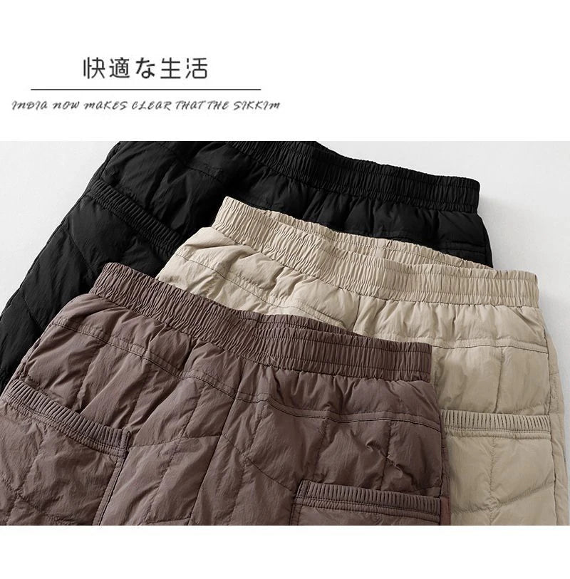 Women's Quilted Pants Casual Lightweight Thickened Warm Harem Style Straight Leg High Waist Long Trousers Winter Fashion