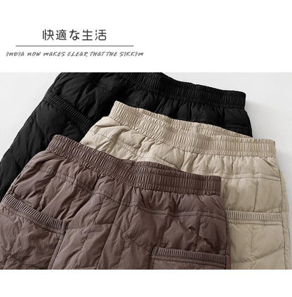 Women's Quilted Pants Casual Lightweight Thickened Warm Harem Style Straight Leg High Waist Long Trousers Winter Fashion