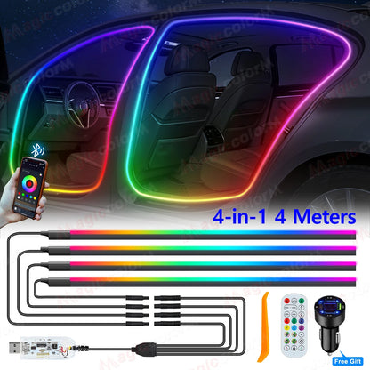 3Meters 4M Symphony Car Door Frame Ambient Lights Universal RGB LED Acrtlic Strips APP Bluetooth Remote Control USB Plug & Play