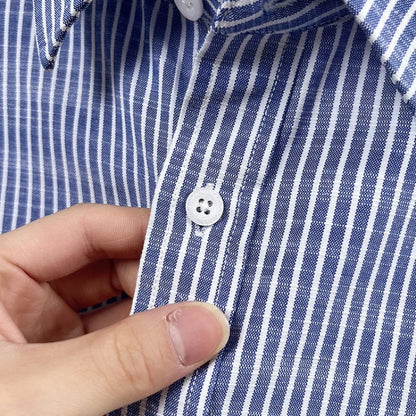 Men's Cotton-Linen Long-sleeved Striped Shirt | Notch Collar Design | Casual To Business Casual Wear Daily Commute