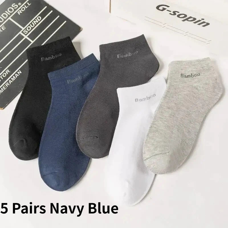 1/5/10 Pairs Men's Bamboo Fiber Ankle Socks High Quality Breathable Anti-Bacterial Casual Short Socks Size 38-45