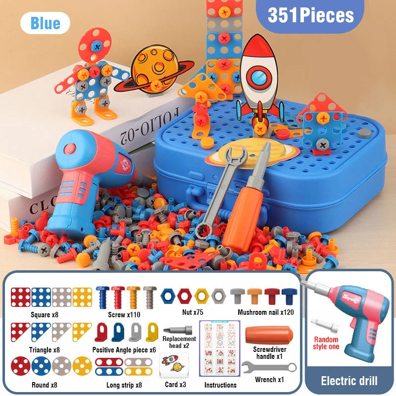 Kids Electric Drill Screw Nut Puzzles Toys Pretend Play Tool Disassembly Assembly Drill Puzzle Toys For Boy Children Gifts