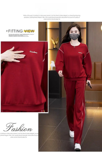 Ladies Large Size Cotton Embroidered Sportswear Set Casual Long Pants Two-Piece Fashionable Outfit for plus Size Women