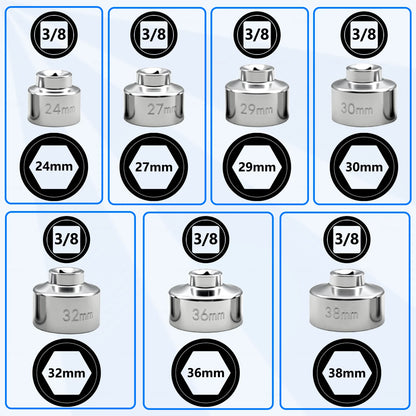7-piece oil filter socket wrench set, 24mm to 38mm for Mercedes-Benz, BMW, VW, Audi, Boston and more